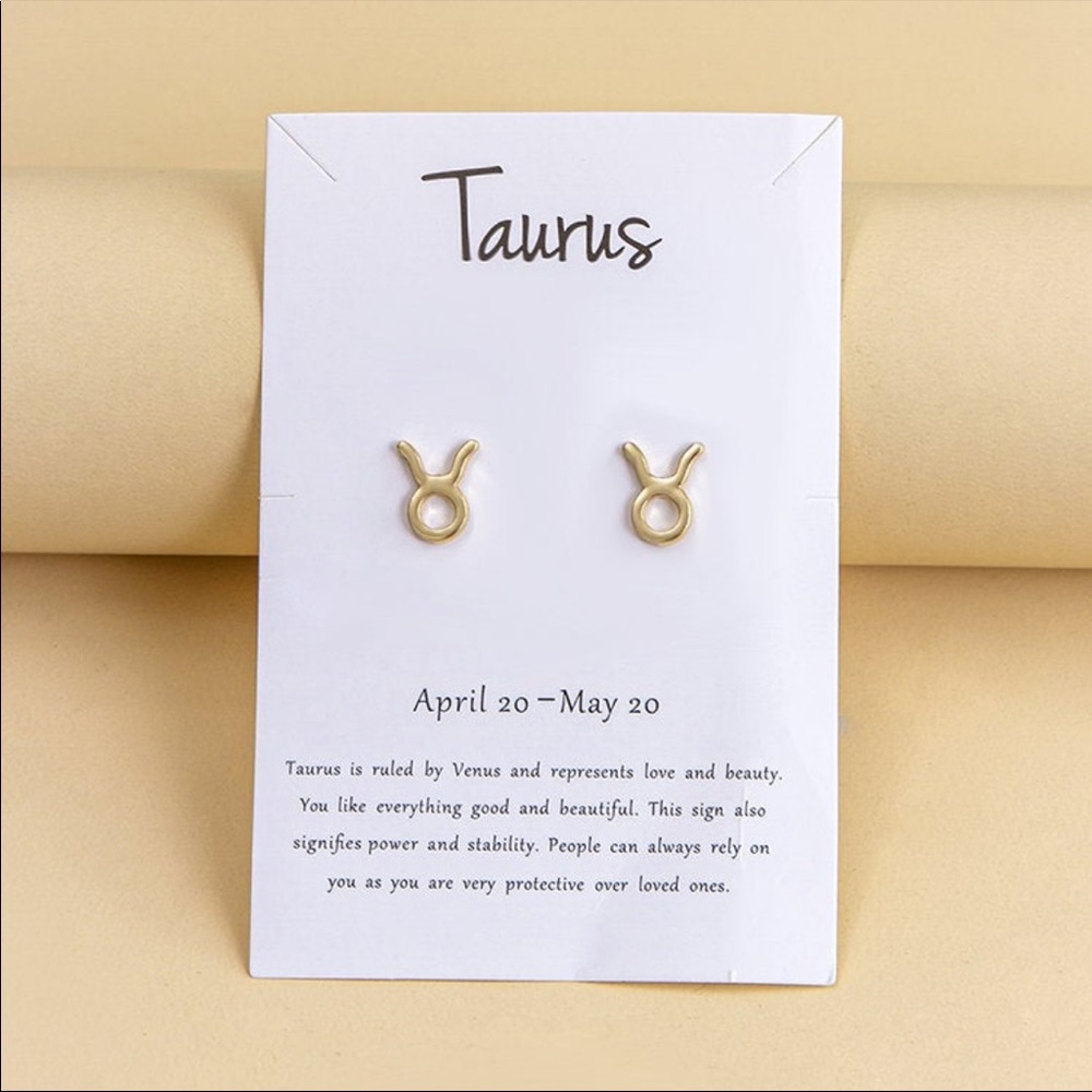 🎉 New Gold Taurus Earrings & Card